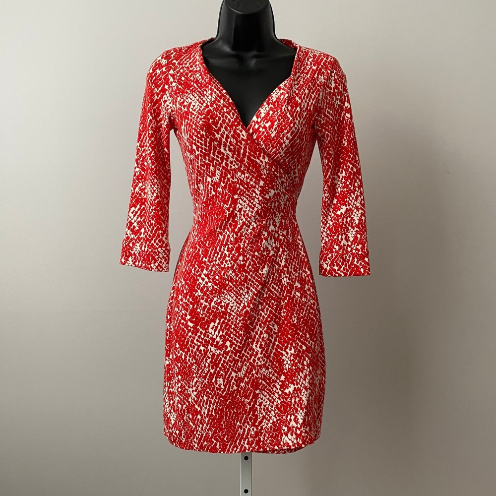 Diane von Furstenberg Designer Luxury‎ Old Money 0 Red Snakeskin Wrap Dress